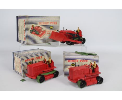 Dinky - 3 x boxed Tractor models, # 961 Blaw Knox Bulldozer and # 963 Heavy Tractor x 2. These models are unsold stock from a
