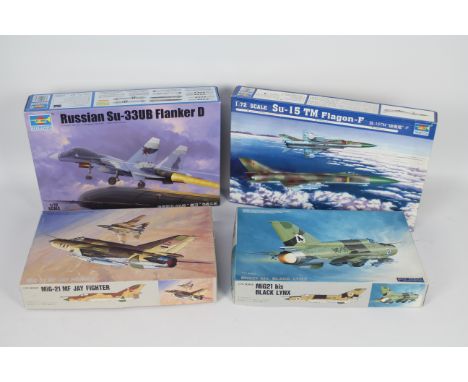 Fujimi, Trumpeter - Four boxed 1:72 scale plastic military aircraft model kits. Lot consists of Fujim #27024 MiG-21 MF Jay Fi
