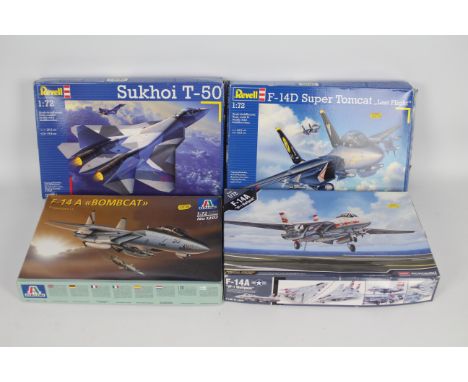 Italeri, Academy, Revell - Four boxed 1:72 scale plastic military aircraft model kits. Lot consists of Italeri #1202 F-14A 'B
