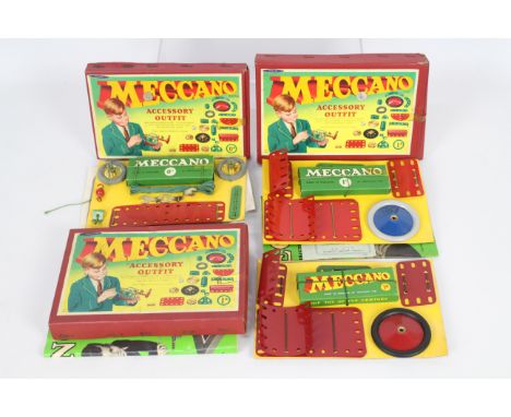 Meccano - 3 x circa 1959 boxed Accessory Outfits, No. 0A and 2 x No 1A. These sets are unsold stock from a long closed shop a