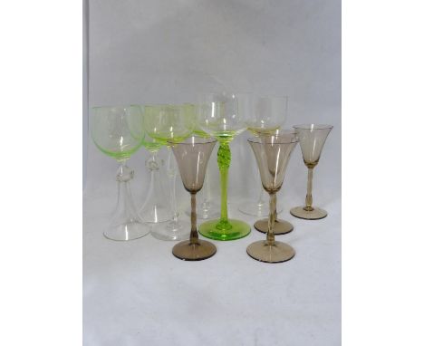 Continental Glass - 10 various stem glasses, including four Orrefors sandvik Astrid shape wine glasses, in smoke colour (10) 