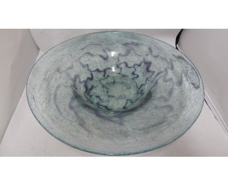 WMF - Ikora glass, an Octopus pattern large centrepiece bowl, of cardinal hat form decorated with purple tentacles on a sky b