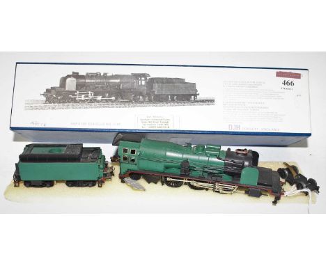 A DJH 00 gauge white metal kit built model of a Belgium 4-6-2 engine and tender, Class E120 finished in green, housed in the 