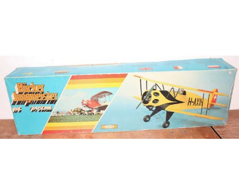 Svenson 1/4 scale balsa wood kit for a Bucker Jungmeister model aircraft, as issued in the original box