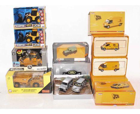 One tray containing a quantity of various JCB and agricultural vehicle diecasts, mixed brands and manufactures to include Cor