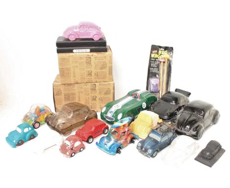 One tray containing a quantity of various VW related tinplate, ceramic, and other vehicles and related effects, mixed example
