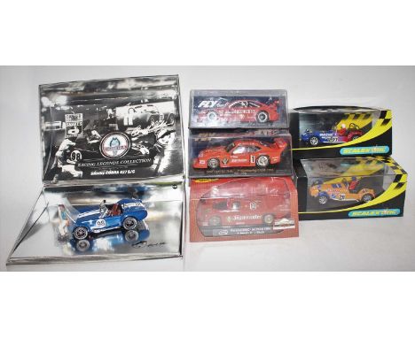 Six various boxed or plastic cased slot cars by Scalextric, Slot-It, and Fly Collectables, examples to include a Scalextric C