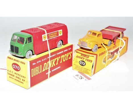 Two Dublo Dinky Toys, to include 070 AEC Mercury Shell/BP tanker, with windows, grey tread wheels (M-BM), and a No.072 Bedfor