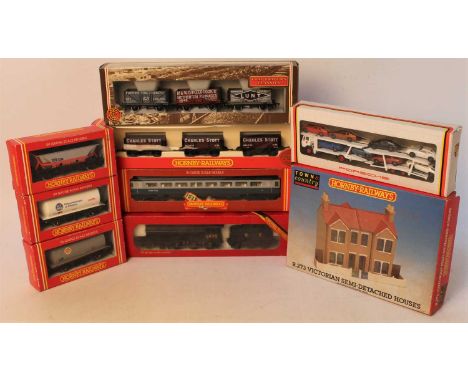 One tray containing a quantity of various 00 gauge and H0 scale boxed model railway locomotives rolling stock and lineside ac