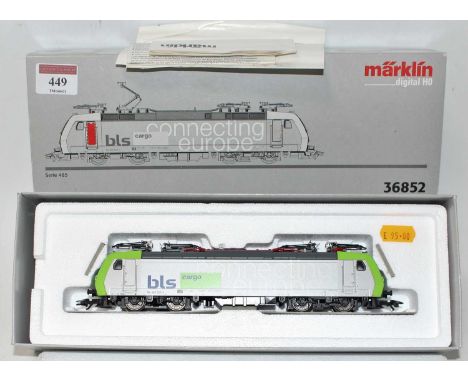 A Marklin Digital H0 model No.36852 BLS Cargo series 485 electric locomotive, housed in the original sliding sleeve polystyre