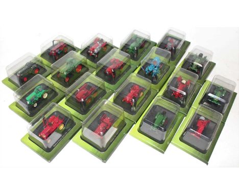 18 various plastic cased Hachette miniature scale diecast tractor models to include a Massey Harris pony 820 tractor, a Deutz