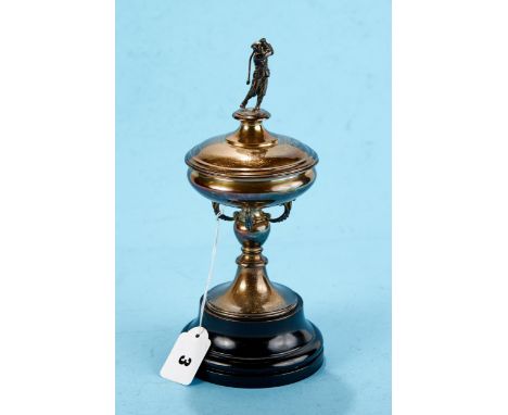 A GEORGE V SILVER GOLFING TROPHY CUP AND COVER awarded for the "Felixstowe Open Amateur Golf Challenge, 1928", the cover surm