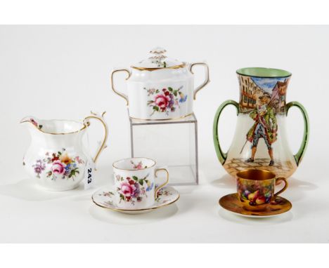 A 20TH CENTURY ROYAL CROWN DERBY FLORAL PATTERN FOURTEEN PIECE COFFEE SET,  a Royal Worcester fruit painted CUP AND SAUCER, s