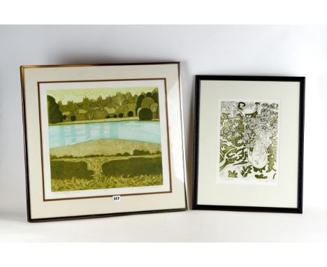JOHN R BRUNSDON, BORN 1933, SCREEN PRINT, ENTITLED FRAMLINGHAM CASTLE, No 72/75, signed in pencil, 15 ins x 17 ins and anothe