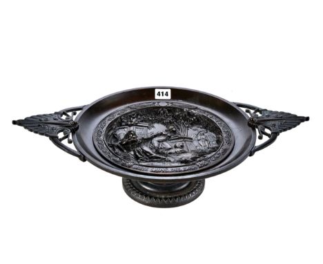 CHARLES THEODORE PERRON, 1862-1934, AN IMPRESSIVE BRONZE TWIN HANDLED TAZZA entitled "MOISE SAUVE DES EAUX" depicting Moses b