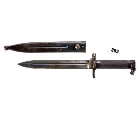 A SWEDISH STEEL MAUSER BAYONET, socket handle, single edge blade 8 1/4 ins long with steel scabbard.   