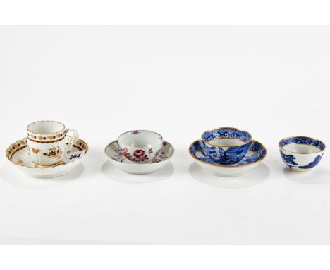 A LATE 18TH CENTURY WORCESTER "FLIGHT" PERIOD COFFEE CUP AND SAUCER, floral decorated in blue/gilt, blue script mark, a polyc