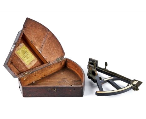 CARY, LONDON, A 19TH CENTURY EBONY AND BRASS SEXTANT with ivory scale, 12 ins long with original oak storage box. SEE ILLUSTR