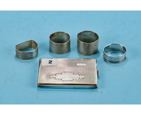 A CONTINENTAL WHITE METAL RECTANGULAR CIGARETTE CASE, stamped 900 approximately 133 grams and four various hallmarked silver 
