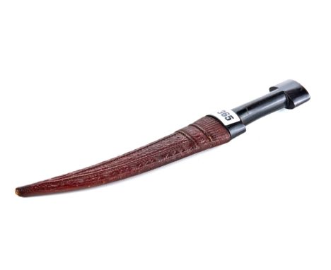 A 19TH CENTURY PERSIAN DAGGER, horn handle and curved steel blade with leather covered scabbard, blade length 8 1/2 ins, 14 1