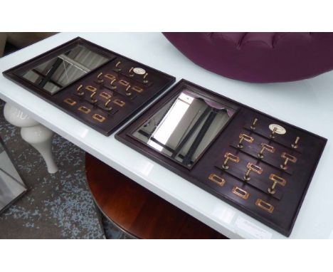 HOUSEKEEPERS KEY RACKS, a pair, vintage style design with mirror.