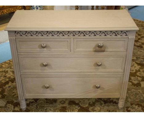 COMMODE, vintage French design and traditionally grey painted with two short and two long drawers, 90cm W x 36cm D x 75cm H.