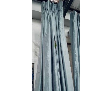 CURTAINS, a pair, contemporary blue silk, 230cm x 100cm. (2)