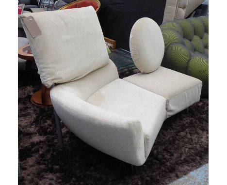 SOFA, two seater, contemporary style in cream fabric on metal supports, 140cm L.