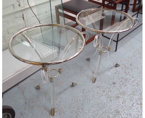 LAMP TABLES, a pair, circa 1970, chrome and perspex with circular glass tops, 58cm H x 57cm W. (2)