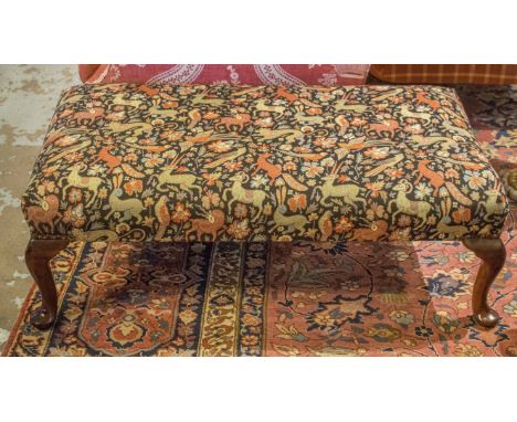 HEARTH STOOL, rectangular in tapestry style animal patterned upholstery, 107cm W x 64cm D.