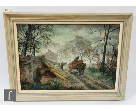 ENGLISH SCHOOL (CIRCA 1930) - Loading the Winter feed, oil on canvas, signed with initials R. S., framed, 58cm x 84cm, frame 
