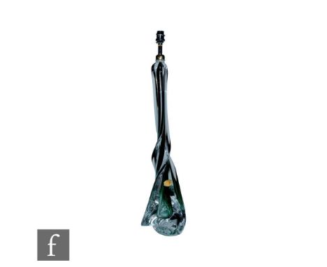 A mid 20th Century Val Saint Lambert crystal glass lamp base designed by Antonio &amp; Guido Bon, of twisted triform with gra