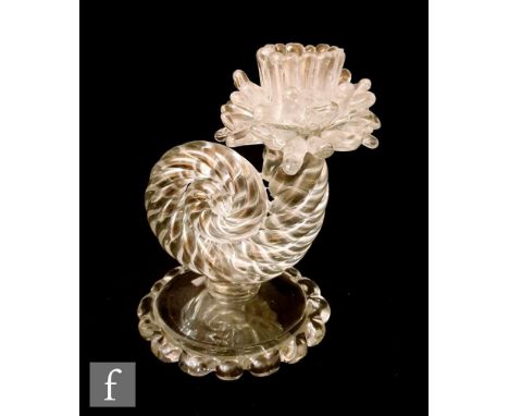 An Italian Murano Barovier &amp; Toso glass candlestick circa 1940 modelled as a rope twist scroll with stylised foliate scon