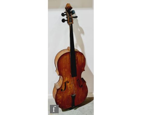 A 19th Century violoncello, with a scroll neck above a two piece maple back and spruce table or sound board, unlabelled, leng