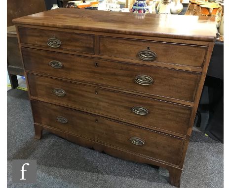 A George IV mahogany chest of two short over three long drawers with replacement brass drop handles, raised to bracket feet, 