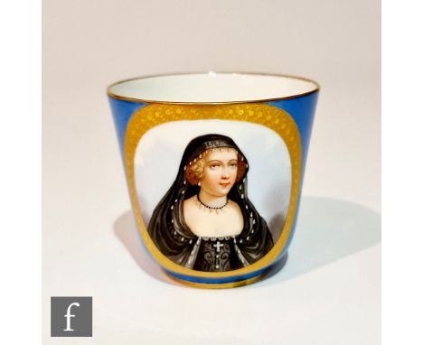 A 19th Century Sevres cabinet cup decorated with a hand painted portrait of Henriette d'Angleterre within a gilt border again