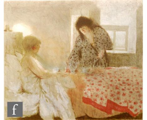 BERNARD DUNSTAN, RA (1920-2017) - A bedroom interior, lithograph, signed in pencil and numbered 158/240, framed, 27cm x 32cm,
