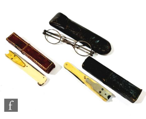 A 19th century pocket ivory pen quill cutter, G R Vining Regent, another similar cutter by Rodgers and a pair of 19th century