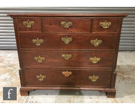 A 19th Century mahogany cock-beaded chest of six oak-lined drawers, with brass drop handles and reeded pilaster supports over