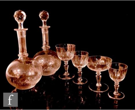 A suite of French glassware in the manner of Baccarat, to include ten liquor glasses, ten white wine glasses, ten claret glas