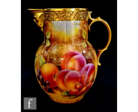 A boxed Royal Worcester hand painted fruit study 'Pineapple Mask Jug - Apple and Pears' hand painted in the round by P. Engli