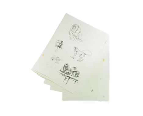 Former Bristol Zoo Gardens - a collection of x6 pieces of original hand drawn artwork depicting a variety of zoo animals, inc