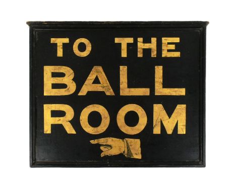 Former Bristol Zoo Gardens - a vintage style 'To The Ball Room' wooden directional sign. Wooden construction, painted in blac
