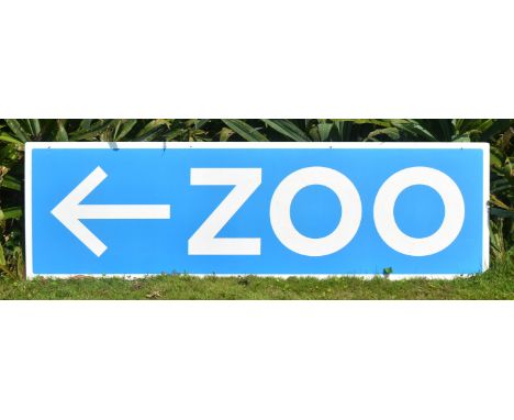 Former Bristol Zoo Gardens - a large original 'Zoo' directional sign. Blue, with white lettering and directional arrow. White