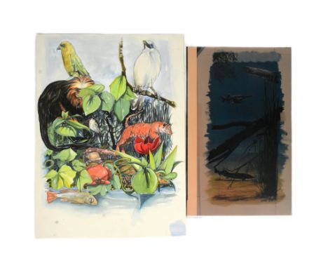 Former Bristol Zoo Gardens - two pieces of zoo animal artwork, one piece featuring an original mixed media montage of a varie