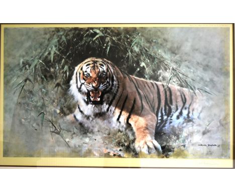 Y Former Bristol Zoo Gardens - David Shepherd (Artist &amp; Conservationist 1931-2017) - Tiger Fire - a signed print depictin