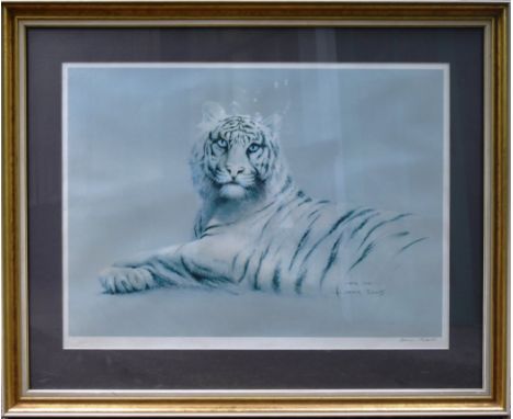 Y Former Bristol Zoo Gardens - Arthur Spencer Roberts (1920-1997) - White Tiger - signed lithograph print of a White Tiger. S