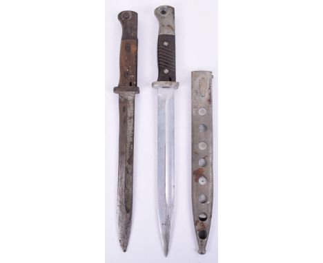 WW2 German K98 Bayonet, complete with scabbard, the scabbard has been sectioned. Waffenampt stamps to the top section. Exteri