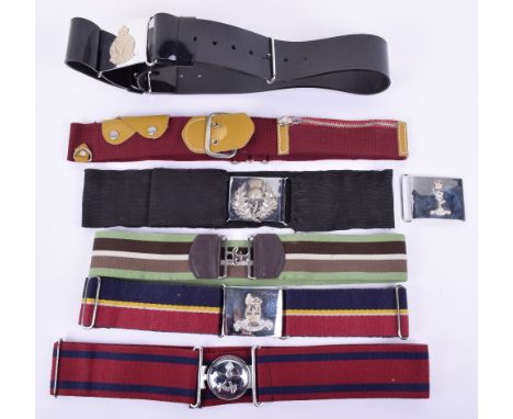 Military Type Belts, two stable belts  Gurkha Engineers , Royal Army Pay Corps , two without buckle , one Scottish thistle bu