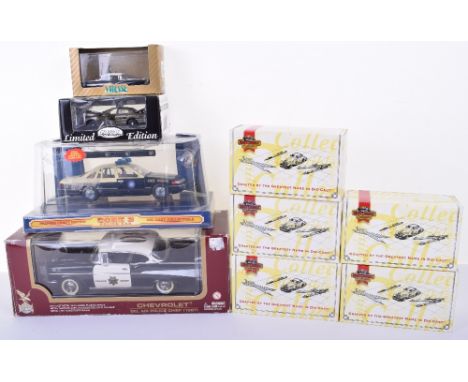 Nine Boxed Model USA Police Cars,  5 x Matchbox Collecibles 1957 Chevrolet Bel Air,Arizona Highway Patrol Chevrolet Chevelle,